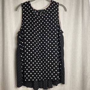 W5 Anthropologie Blouse Size L Sleeveless Shirt Black Beige Dots Hi Low Hem FLAW